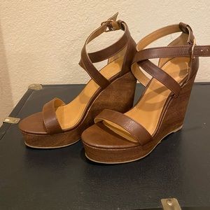 Brown platform strappy wedge sandals size 7 NWOB